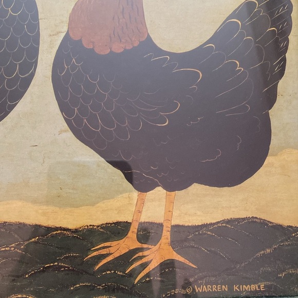 WARREN KIMBLE - Country Rooster & Hen Primitive Folk Matted Framed Art - Picture 13 of 16